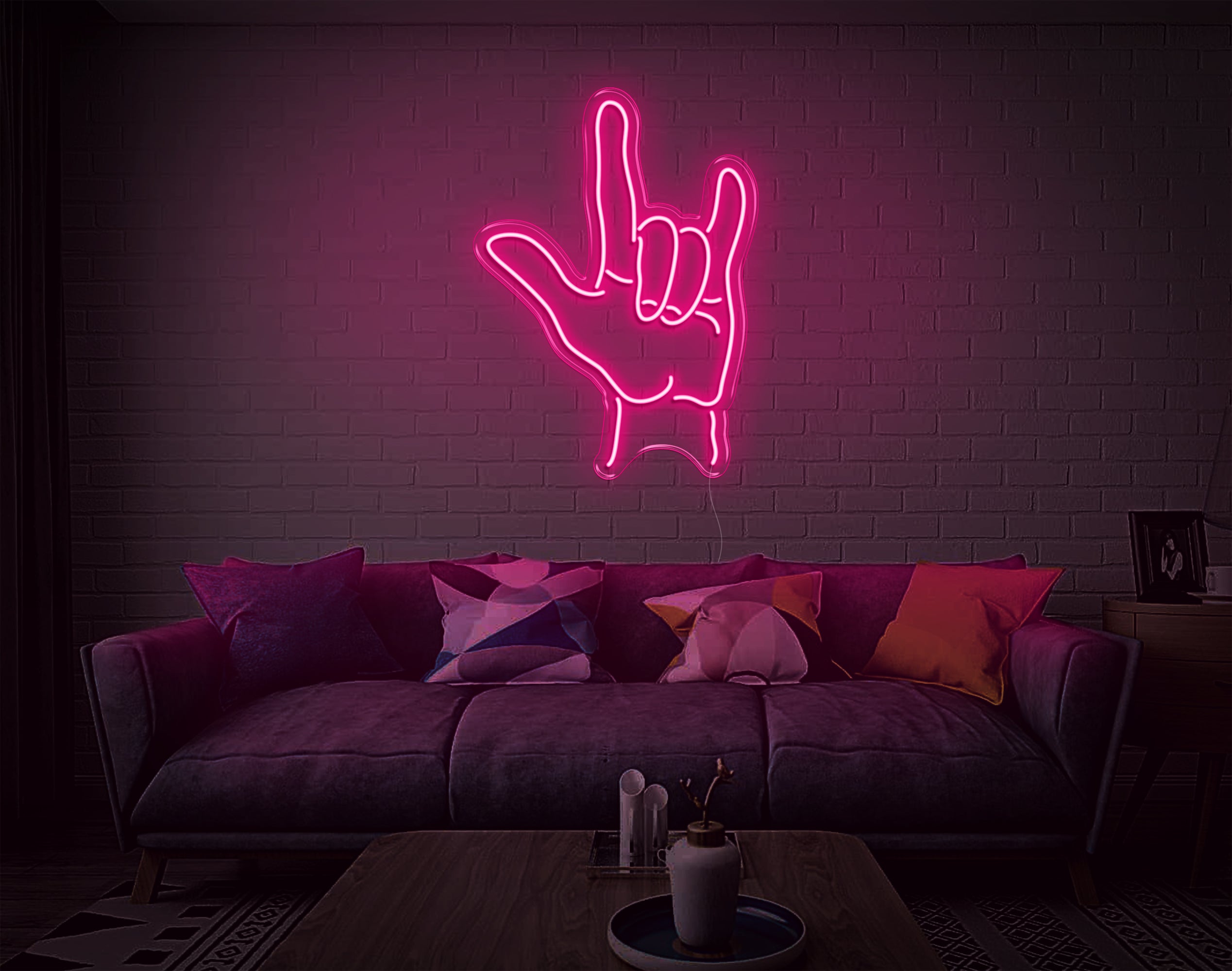 Fun Bright Pink Rock deals n’ Roll Hands LED Night Light Room Wall Decor