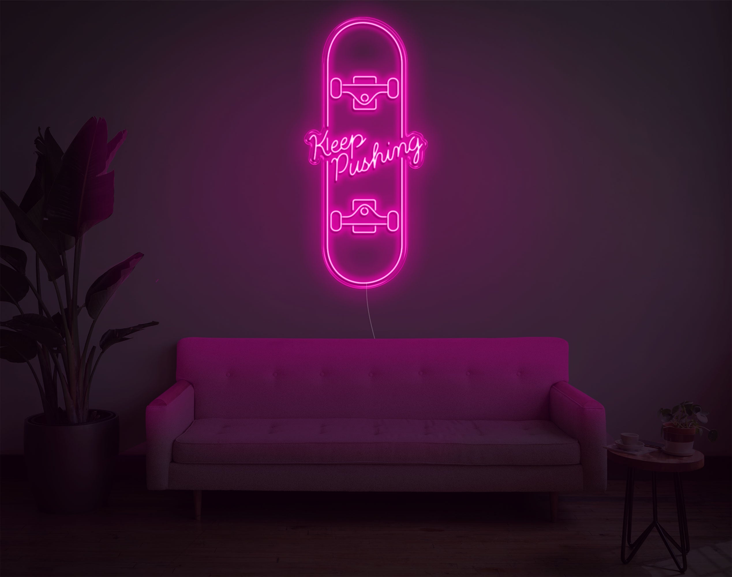 Keep Pushing Skateboard LED Neon Sign